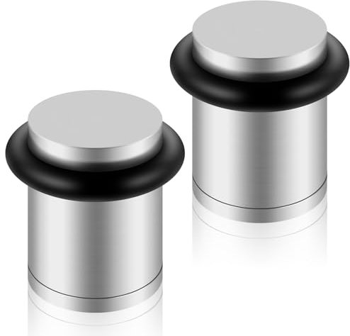 Door Stop, 1.5 Inch Stainless Steel Door Stoppers, 2 Packs Floor Mounted Door Stops Indoors with Rubber Ring, Silver Metal Doorstop Sound Dampening, Door Holder for Floor