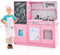 COSTWAY Cocina de Juguete de Madera, Cocinita Infantil con Pizarra, Teléfono, Microondas, Fabricador de Hielo, Lavavajillas, Horno y Sonidos Simulados para Niños y Niñas de 3-6 Años (Rosa)