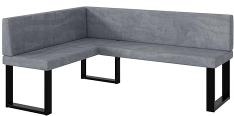 MEBLINI Eckbank für Esszimmer - Küchenbank - Essecke - Sitzecke Küche - Toni - U-Beine 128x168x87cm Links - Grau Samt