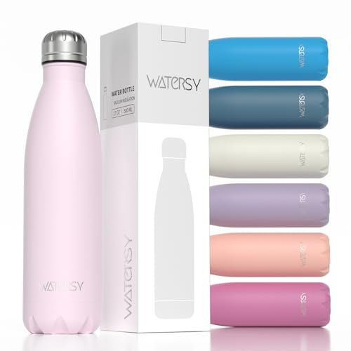 WATERSY Botella Térmica Acero Inoxidable 500ml, Sin BPA, A Prueba de Fugas y Apta Lavavajillas, 12h Caliente/24h Frío, Cantimplora Botella agua para Gimnasio, Viajes y Deporte (Rosa)