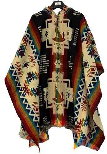 Gamboa Alpaca Wool Mexican Poncho with Hood for Men Hoodie Pancho Mens Western Hooded Serape