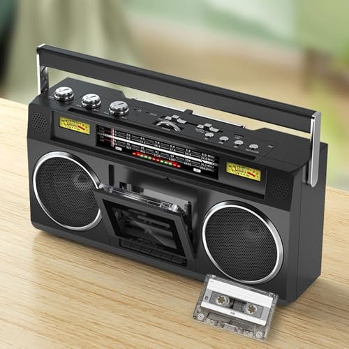 Kassettbandspelare i klassisk stil, bärbar retrokassett Boombox-bandspelare - Multiband AM FM-radio, Bluetooth/USB-spelare, för familjefestresor Street Dance