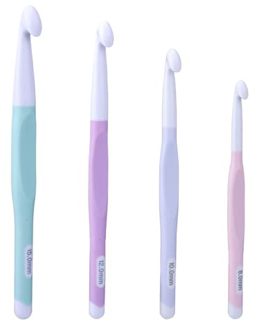 4pcs Large Crochet Hooks Set, 8mm 10mm 12mm 15mm Plastic Big Crochet Hooks Needles for Chunky Yarn with Ergonomic Handle Weaving Tools for Beginners Knitting Blankets Shawl and Carpet