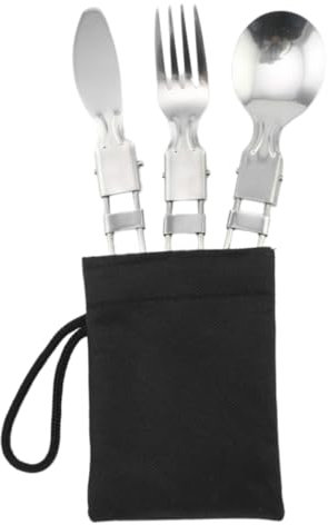 Ensemble de couverts pliables de 3 cuillères camping, couteau rond et ensembles fourchettes portables 304 Ustensiles en acier inoxydable pour pique-nics randonnée