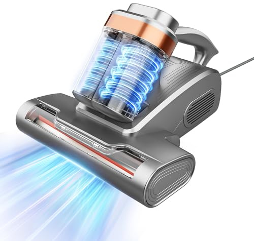 Aspiradora Antiacaros, Luz UV-C y 400W| Elimina el 99,9%| Aire Caliente a 60 Grados Centígrados, Alergenos y Pelos de Mascotas, Filtro HEPA y Cajas de Polvo Dobles 0.5L para Camas, para Camas y Sofás