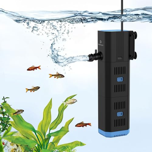 fishkeeper Aquarium Filter, Adjustable 500L/H Aquarium innenfilter für 30L-120L Aquarien, 4-in-1 Aquarium Pumpe mit Filter, Sauerstoff, Wavemaker, Filterschwamm (6W(500L/H,≤120L))