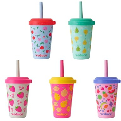 REDUCE GoGo's Kids 5-Pack 12oz Tumbler Cups with Lids & Spill-Proof Straws