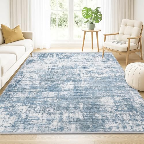 Haoyunll Alfombra Salon Grande Lavable en Lavadora, Alfombra Pelo Corto Imitación Cachemira Abstracta Antideslizante para Dormitorio, Azul grisáceo, 140x200cm