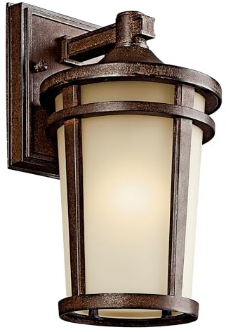 Kichler Atwood 11 Outdoor Wall Light with Light Umber Mist Glass and Brown Stone, 1-Light Exterior Wall Sconce, (11 H x 6 W), 49071BST, White