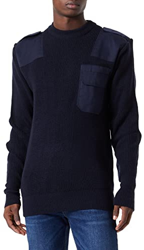 Mil-Tec Pullover BW Polyacryl Herren • Bundeswehr Pullover Männer • Warmer Strickpullover • Verstärkte Ellbogen & Schultern • Atmungsaktiv • Als Winterpullover & Arbeitspullover • Dunkelblau, 50