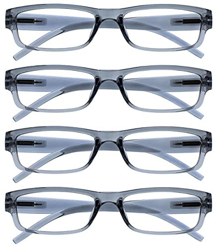 OPULIZE ACE Lesebrille für Damen und Herren - 4er-Pack - Schmaler Rechteckiger Rahmen - Komfort Federscharniere - Kratzfest - Grau UVR +2.50