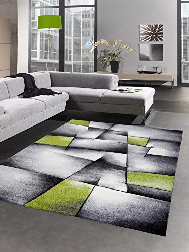 CARPETIA Modern matta med kort lugg vardagsrumsmatta rutig abstrakt grön grå storlek 120 x 170 cm