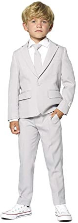 OppoSuits Groovy Grey Einfarbiger Anzug für Jungen - Abschlussball- und Hochzeitsfeier-Outfit - Inklusive Blazer, Hose und Krawatte - Grau