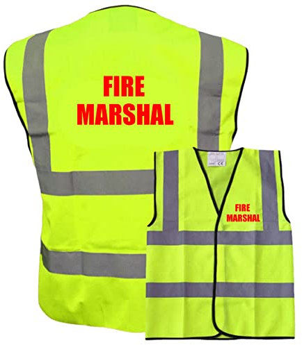 Fire Marshal RED TEXT Print Yellow Hi Vis Viz Reflective Safety Vest Waistcoat, Reflective High Visibility, supplied by Simply Hi Vis Clothing UK