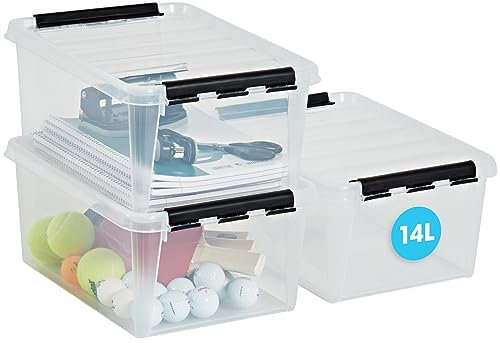 SmartStore aufbewahrungsbox mit deckel, 14 l, 3er-Pack, verstärkt, groß, transparent, für Lebensmittel geeignet, mit Clipverschluss, stapelbar, BPA-freies Plastik, 40 x 30 x 18 cm (L x B x H)