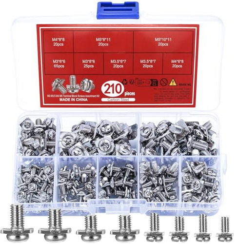 qxayxa 210 Pcs Terminal Block Screws with Square Washers, M3 M4 M5 Amplifier Terminal Screws, Power Ground Speaker AMP Screw Bolts for Electrical Terminal Blocks Connector Grounding Bars