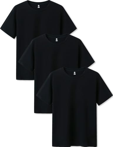 LAPASA Pacco da 3 Maglietta Uomo Cotone Elastico Premium Girocollo Maniche Corte Canottiera Morbida M05 Nero x3 M