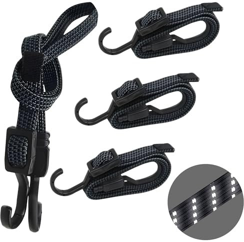 Verstellbar Expander mit Metallhaken 4er Set, 100cm Flach Gepäckspanner Schwarz Gummiseil, Extra Stark Gummispanner Gummibänder für Sonnensegel Garten Fahrrad Auto Tarps (Schwarzes)