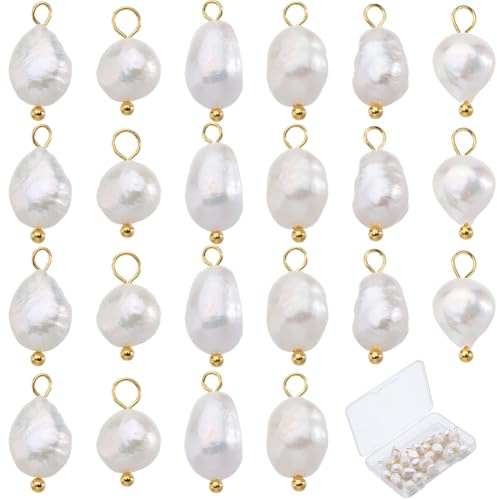 SUNNYCLUE 1 scatola 30 ciondoli perle d'acqua dolce sfuse bianco naturale passanti in acciaio inox ciondoli irregolari per gioielli collane