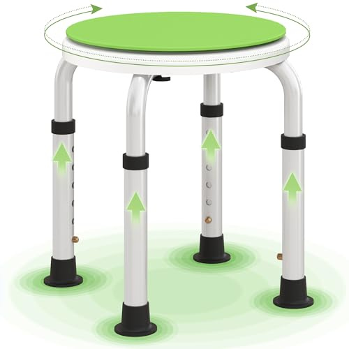 HOMCOM 360° Swivel Seat Bath Shower Stool, Adjustable Height Shower Chair with Aluminium Frame Non-Slip Feet Chair Safe Support Home Assistance, Green