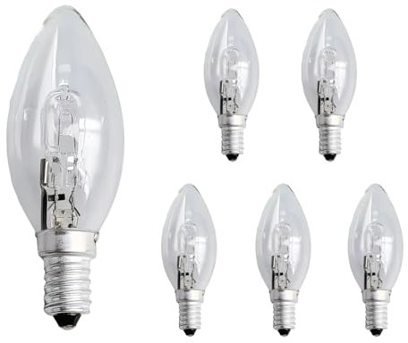 E14 C35 Lampadina a Candela 42W Dimmerabile, 650LM Bianca Calda 2700K, 230V, Transparente Lampadine SES E14 Attacco Piccola Vite Edison per Lampadari, Applique, Confezione da 6