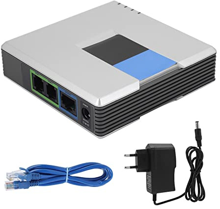 Adattatore VoIP con 2 Porte per Router Banda Larga e Telefoni Fissi Supporta Protocollo SIP v2 con Cavo Incluso e Spina Europea