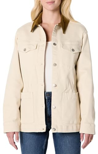 Amazon Essentials Women's Regular-Fit Low Stretch Denim Cinched Waist Barn Jacket, Ecru, L