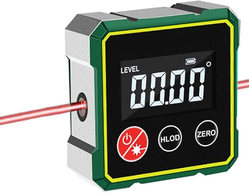 USB Charging Digital Level Box Angle Finder with Electronic Laser, Digital Spirit Laser Tool, 2-Side Strong Magnetic Base & LCD Display, Inclinometer Level for Woodworking (Green Sliver)