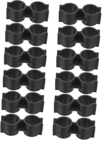 PartyKindom 12pcs 25mm Double Pipe Clamp Plastic Clips for Shelf Poles and Supermarket or Warehouse Pipe Fastening Black