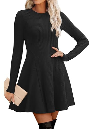 OFEEFAN Plus Size Sweater Dress Womens Fall Fashion 2025 Dresses Long Sleeve Dresses Fit and Flare Dress Black 2XL