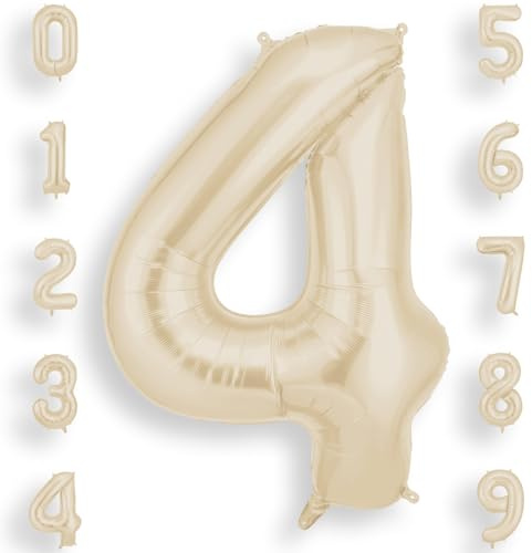 AOOSU Cream White Helium Balloons, 40 Inches Number Balloons 4, Foil Birthday Balloon for Birthday Anniversary Wedding Party Decorations Celebration Supplies for Girls Women Men Boys
