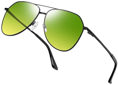 Joopin Occhiali da Sole da Uomo Donna Polarizzati Protezione UV400 Visione Notturna Antiriflesso Ultraleggeri Goccia Pilota Fotocromatici Occhiali da Guida (Verdi Gialli)