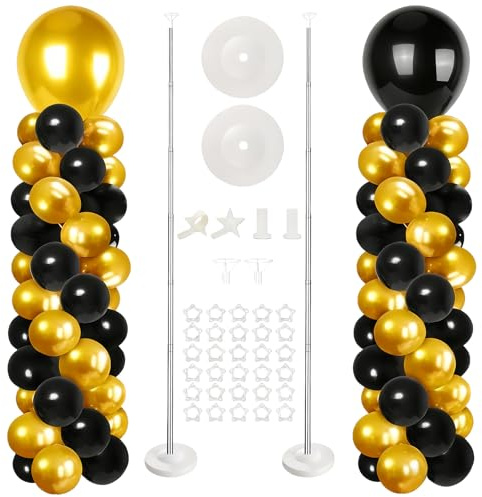 Juego de 2 soportes de columna para globos, juego de soporte ajustable de 2 m, con diseño telescópico de metal reutilizable, para decoración de fiestas, bodas, Navidad, cumpleaños