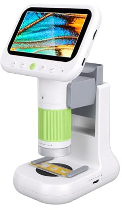 Zunate Microscopio Digital Portátil 2 en 1, Microscopio Educativo con Aumento de 500X, Pantalla LCD de 4,3 Pulgadas, Luces LED Duales, Portátil con 5 Portaobjetos para