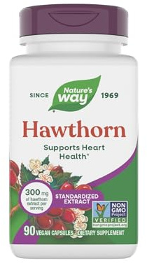 Nature's Way Hawthorn Capsules, Standardized Extract, Supports Heart Health*, Standardized to 1.8% Flavonoids, Non-GMO Project Verified, Vegan, 90 Capsules (Packaging May Vary)