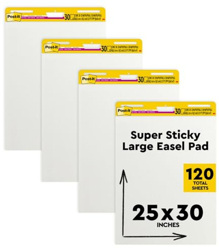 Post-it Super Sticky Easel Pad, 25 in x 30 in, White, 30 Sheets/Pad, 4 Pads/Pack, Great for Virtual Teachers and Students (559 VAD 4PK)