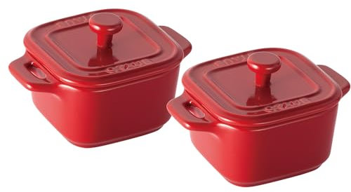 Staub 2x Mini Ceramic square Cocotte with lid - Red