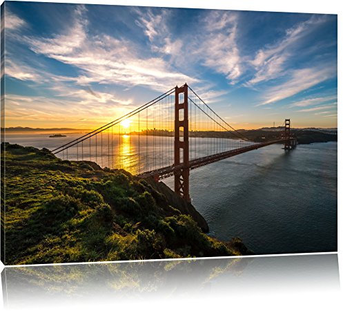 Pixxprint Gigantische Golden Gate Bridge in San Francisco, Größe: 120x80cm, Leinwandbild, fertig gespannt, Wandbild, Dekoration, Kunstdruck, kein Poster