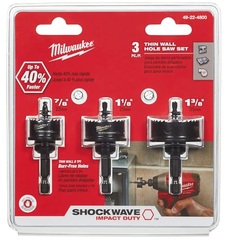 Milwaukee Electric Tool 49-22-4800 Hole Saw Set, 3 Pieces, 1/4 Hex Shank, Variable Pitch Teeth