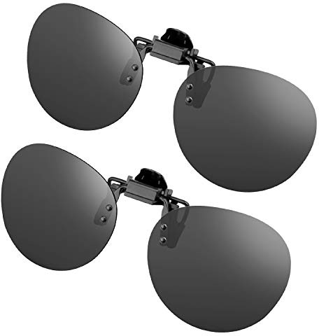 Round Clip-on Sunglasses Unisex Polarized Frameless Flip Up Glasses (2 Black)