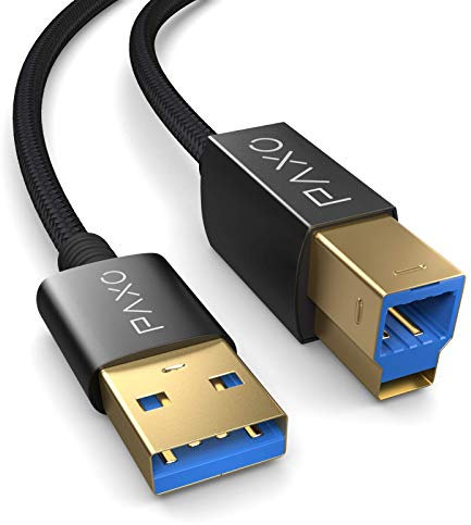 PAXO 1m USB A Druckerkabel, USB 3.2 Gen2 mit 10 Gbit/s (1,25 GByte/s) Übertragungsrate, USB A Stecker auf USB B, Ladekabel, Datenkabel, schwarz