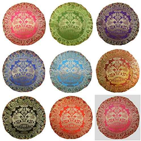 Stylo Culture Indio Fundas De Cojines Decorativos 43x43 cm Brocado De Seda Elefante Fundas Almohadones Sofa Multicolor 17x17 Inch Jacquard Redondo Cremallera Fundas Almohadones para Sillas - 8 Pcs