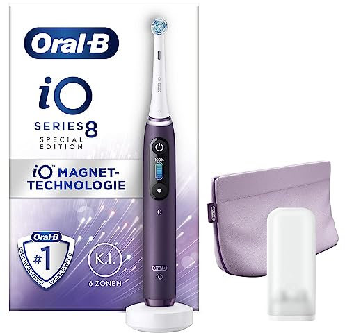 Oral-B iO Series 8 Elektrische Zahnbürste/Electric Toothbrush, 6 Putzmodi für Zahnpflege, Magnet-Technologie, Farbdisplay & Beauty-Tasche, Special Edition, Geschenk Mann/Frau, violet ametrine