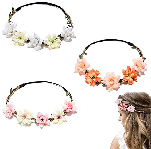 iTYOOS Lot de 3 Bandeaux de Fleurs pour cCheveux,Couronne Fleur Cheveux, Guirlande de Fleurs de Marguerite pour Mariage, Festival, Vacances, Fête, Vacances à La Mer