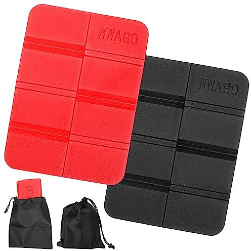 Set di 2 cuscini termici per esterni, pieghevoli, per esterni, per bambini, impermeabili, con borsa per il trasporto, accessori da giardino, stadion Hunting, campeggio, colore: nero/rosso…