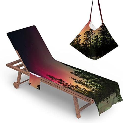 Highdi Sun Lounger Towels with Pockets, 3D Beach Sunbed Towels, Beach Chair Cover Towel, Chaise Lounge Towel Cover, Lounger Mate Beach Towel for Garden Pool (75x210cm,Aurora)