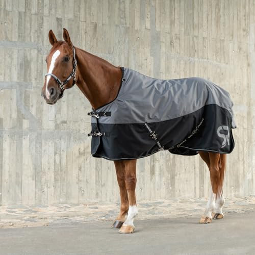 SUNRIDE Winterdecke 250g für Pferde (Helsinki) - reflektierend, 1200D Ripstop - optionales Halsteil - mit Unterdecken kombinierbar (135cm, grau)