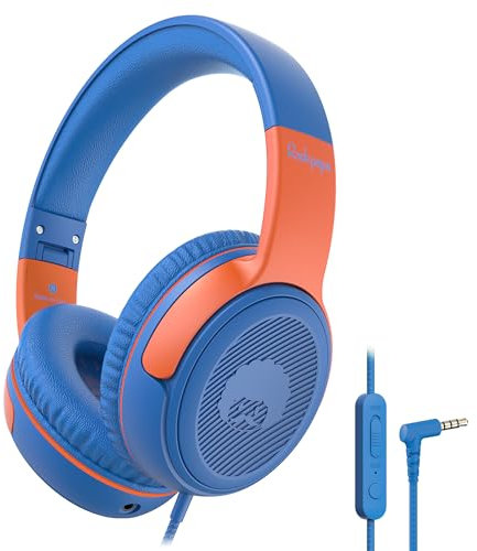RockPapa Share Auriculares para Niños Con Cable y Micrófono, 85dB/94dB Volumen Limitado, Función para Compartir, Plegables, Ajustables, Diadema para la Escuela/Viajar