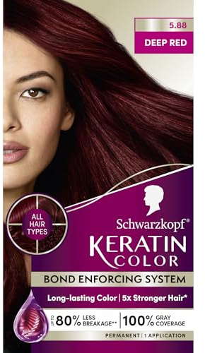 Schwarzkopf Keratin Color Permanent Hair Color, 5.88 Deep Red, 1 Application - Professionally Inspired Permanent Hair Dye, for up to 80% Less Breakage vs Untreated Hair and up to 100% Gray Coverage