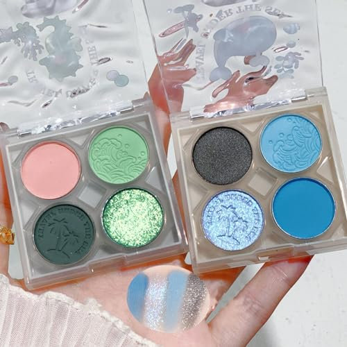Palette per ombretti, 4 colori Palette per ombretti con glitter, Palette per trucco impermeabile a lunga durata, Palette per ombretti per donne Trucco occhi Palette di Ombretti Professionali (4-blu)